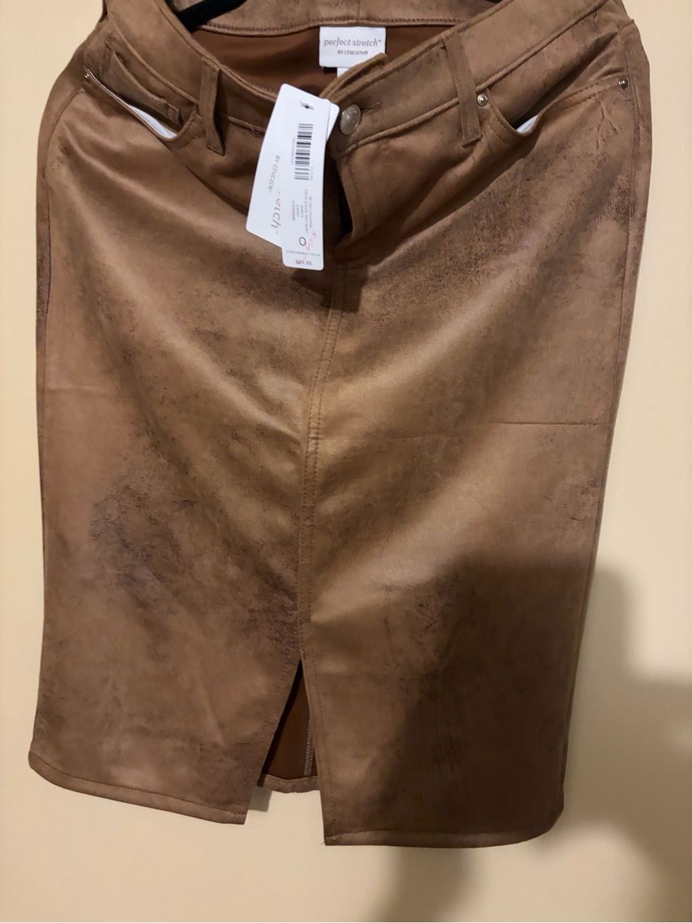 Chicos Faux Suede Tan Pencil Skirt with Front Slit
